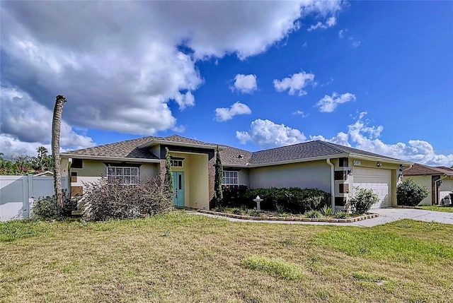 view of front of property featuring a garage and a front yard