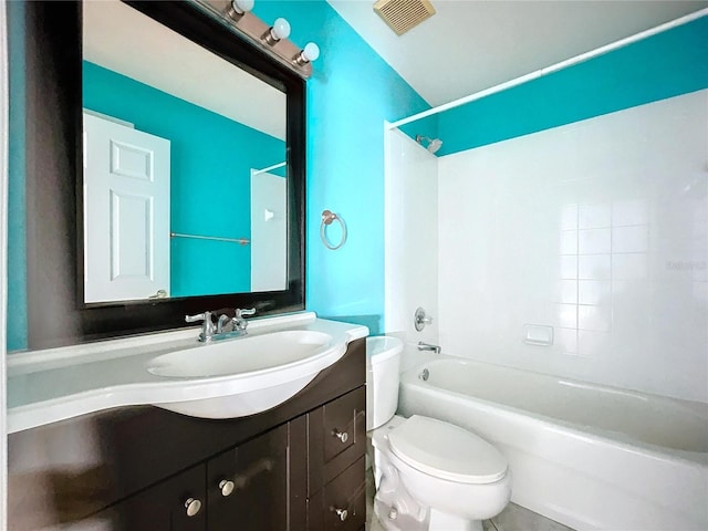 full bathroom with vanity, toilet, and shower / washtub combination