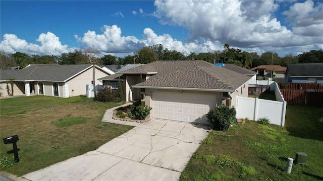 view of front of house with a garage and a front lawn