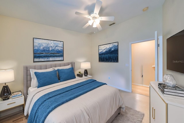 bedroom featuring ceiling fan