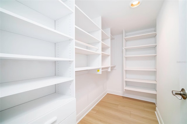 walk in closet with wood-type flooring