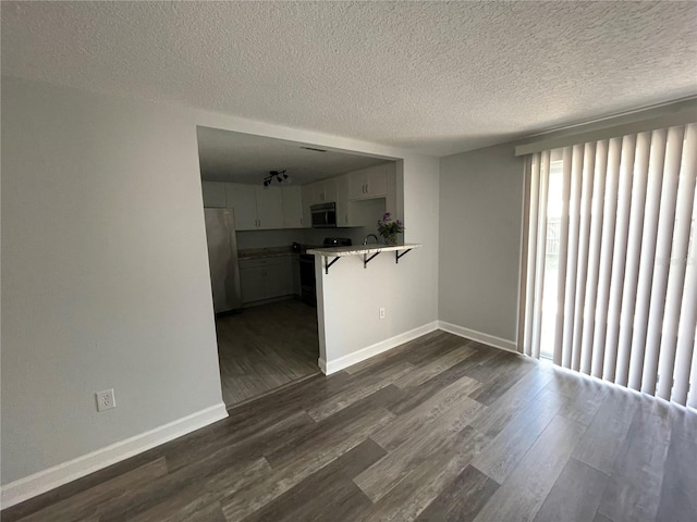 unfurnished living room with dark hardwood / wood-style floors, sink, and a textured ceiling