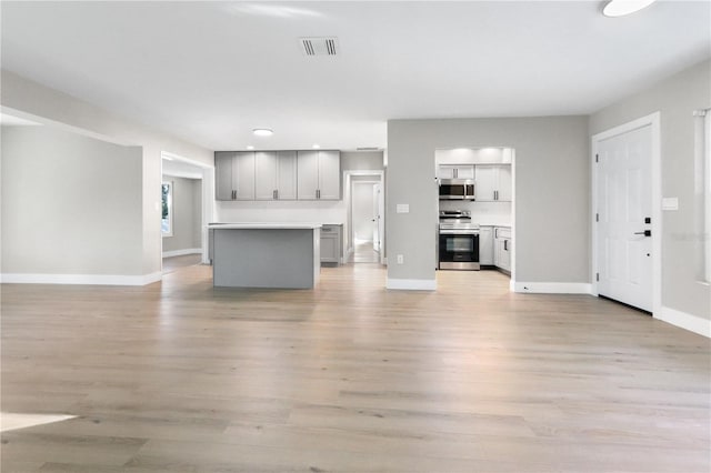 unfurnished living room featuring light wood-type flooring