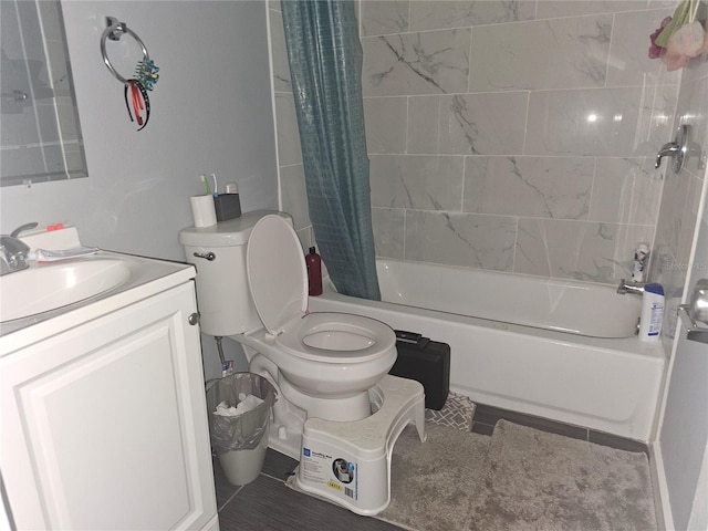 full bathroom with tile patterned floors, vanity, shower / bath combination with curtain, and toilet