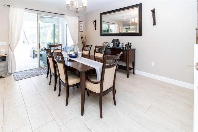 dining room with a chandelier