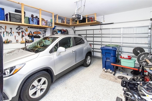 garage with a garage door opener