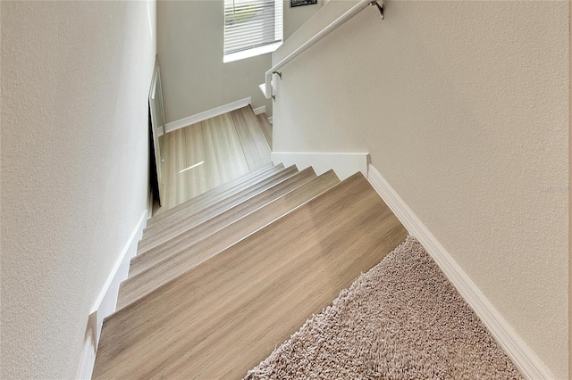 stairway with hardwood / wood-style floors