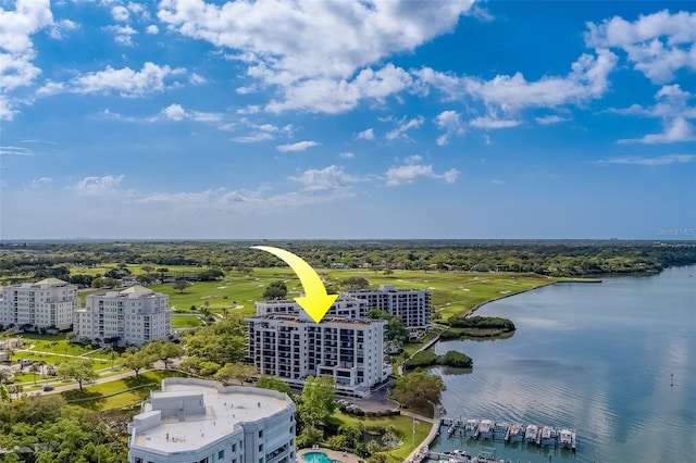 aerial view with a water view