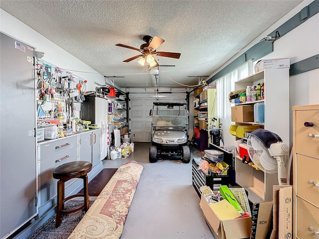 garage with ceiling fan