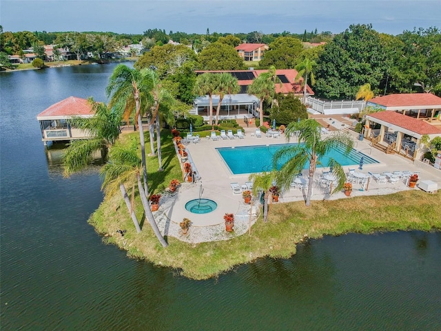 aerial view with a water view