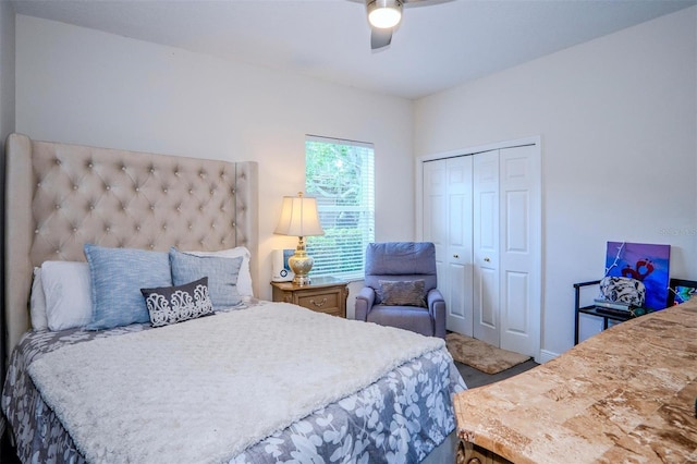 bedroom featuring a closet and ceiling fan