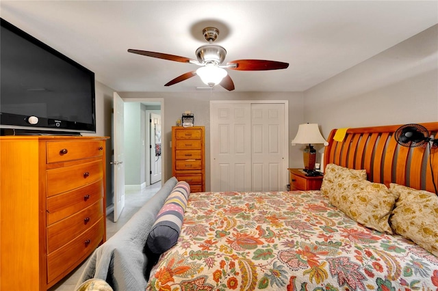 bedroom featuring a closet and ceiling fan