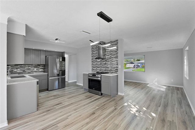 4300 16th Ave N, Saint Petersburg, FL 33713 - kitchen featuring gray cabinetry, visible vents, a sink, decorative backsplash, and appliances with stainless steel finishes