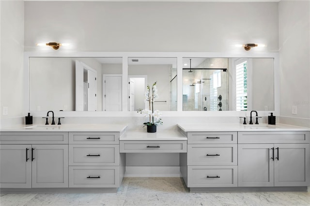 bathroom featuring vanity and walk in shower