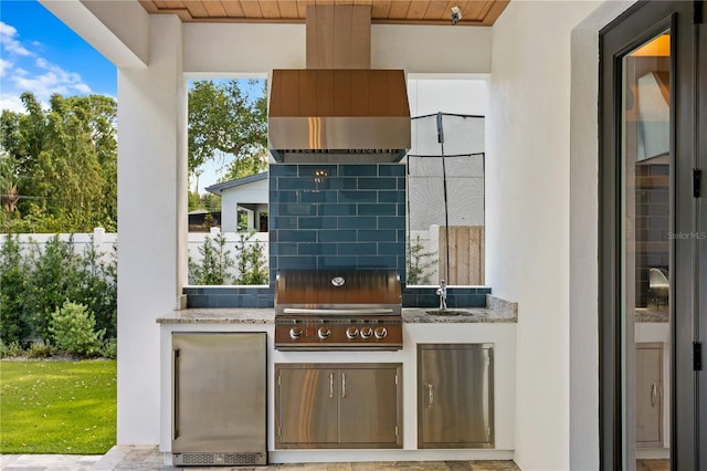 view of patio / terrace with area for grilling, sink, and a grill