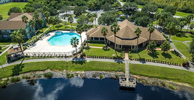 drone / aerial view featuring a water view