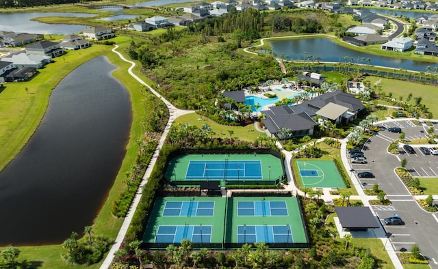 aerial view with a water view