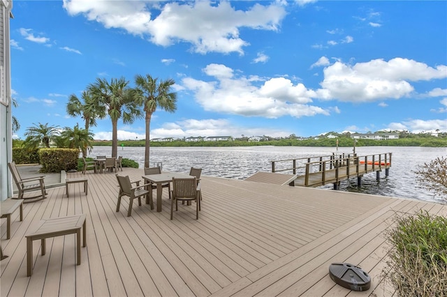 view of dock with a water view