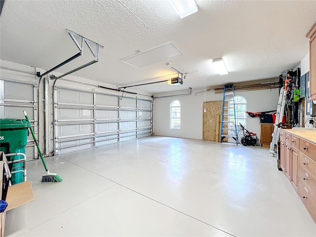 garage with a garage door opener