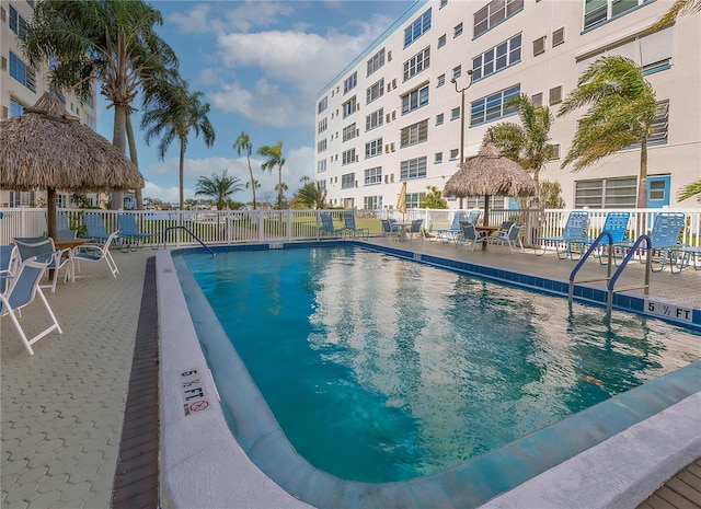 view of pool featuring a gazebo