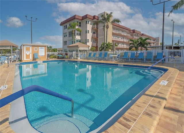 view of pool featuring a patio