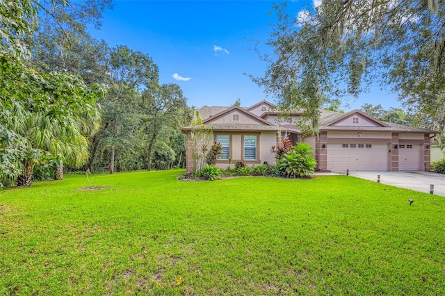 single story home with a front lawn and a garage