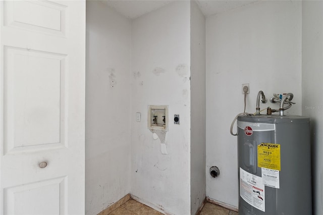 washroom with hookup for a washing machine, electric water heater, and electric dryer hookup