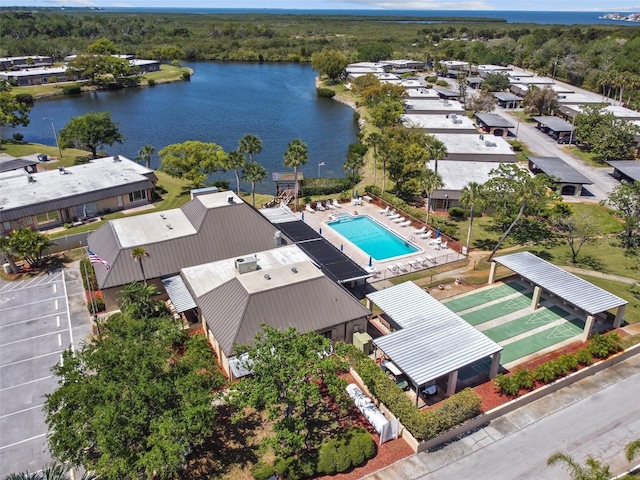 bird's eye view featuring a water view