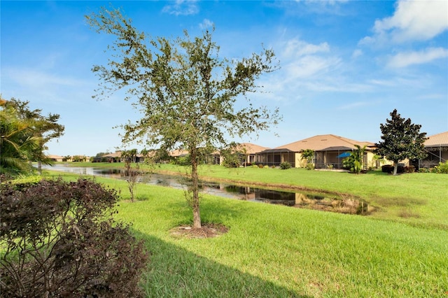 view of yard with a water view