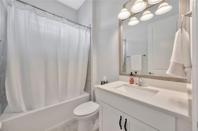 full bathroom with tile patterned floors, vanity, toilet, and shower / bath combo