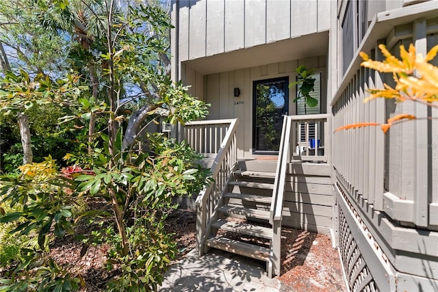 entrance to property with board and batten siding