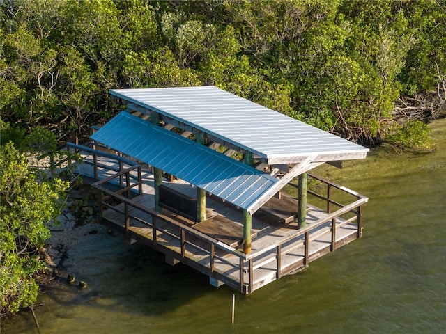 view of dock with a water view