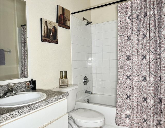 full bathroom featuring vanity, toilet, and shower / bath combo with shower curtain