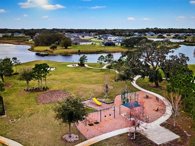 aerial view featuring a water view