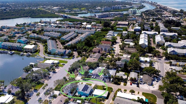 bird's eye view featuring a water view