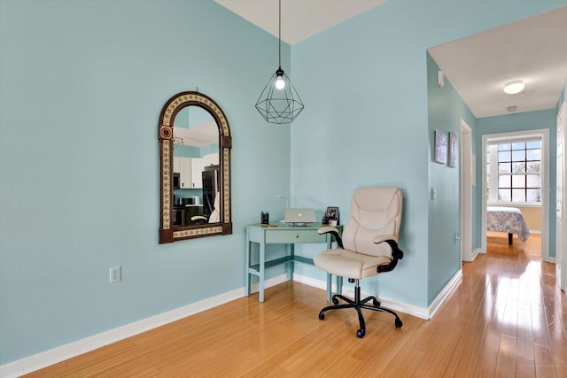 office area featuring light hardwood / wood-style flooring