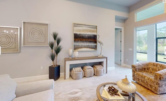 living room featuring light tile patterned floors