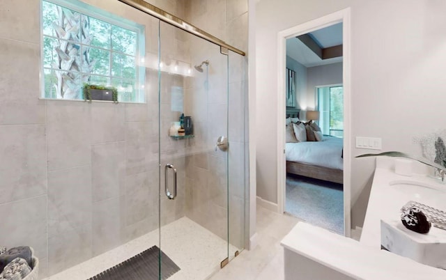 bathroom featuring walk in shower