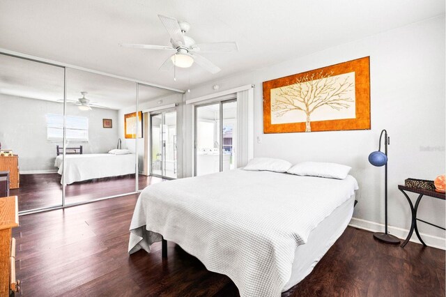 bedroom featuring hardwood / wood-style floors and ceiling fan