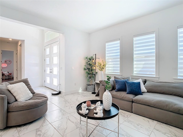 living room featuring french doors