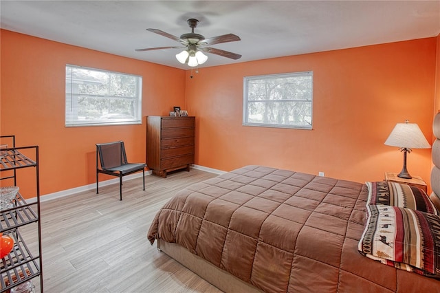 bedroom featuring ceiling fan and wood-type flooring