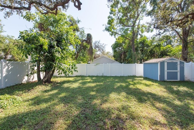 view of yard with a storage unit