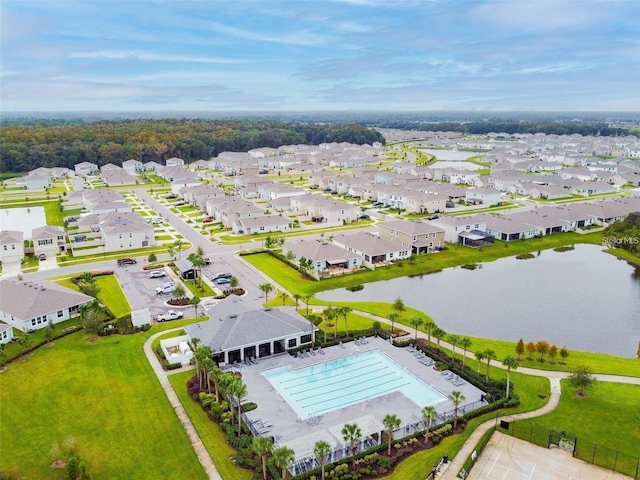 bird's eye view featuring a water view