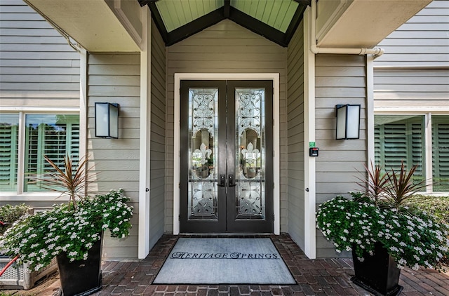 doorway to property featuring french doors