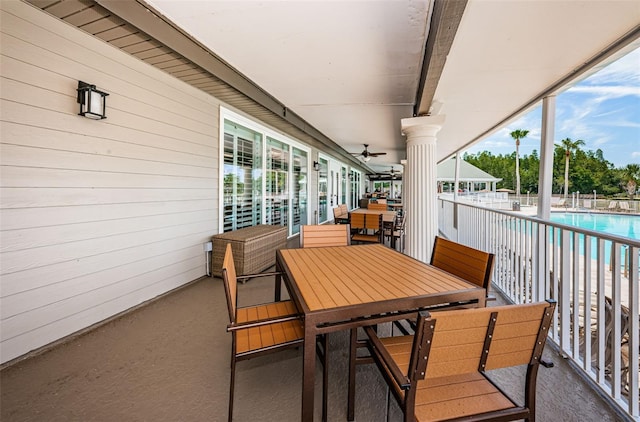 balcony with ceiling fan