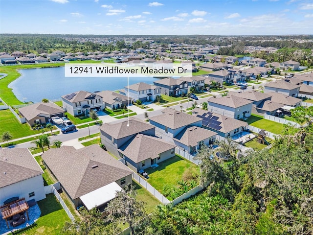 aerial view featuring a water view