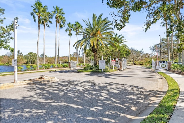 view of street featuring a water view