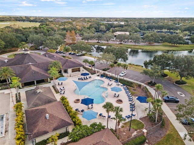 bird's eye view featuring a water view