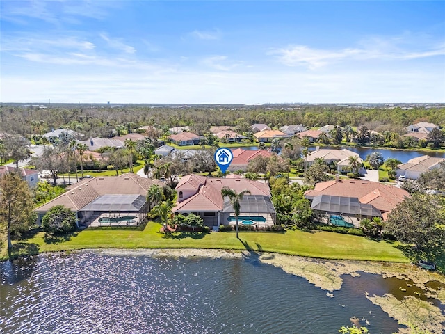 bird's eye view featuring a water view