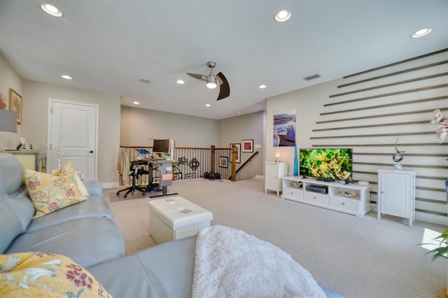 2001 Palm Key Ave, Oldsmar, FL 34677 - living area featuring carpet, a ceiling fan, recessed lighting, and visible vents